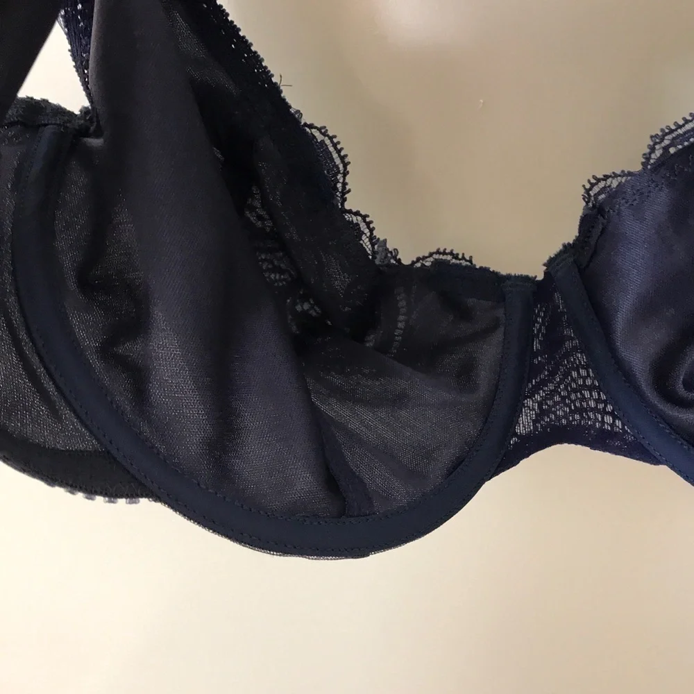 *Vintage* Victoria’s Secret Gold Label navy blue/ charcoal blue lace bra 36D